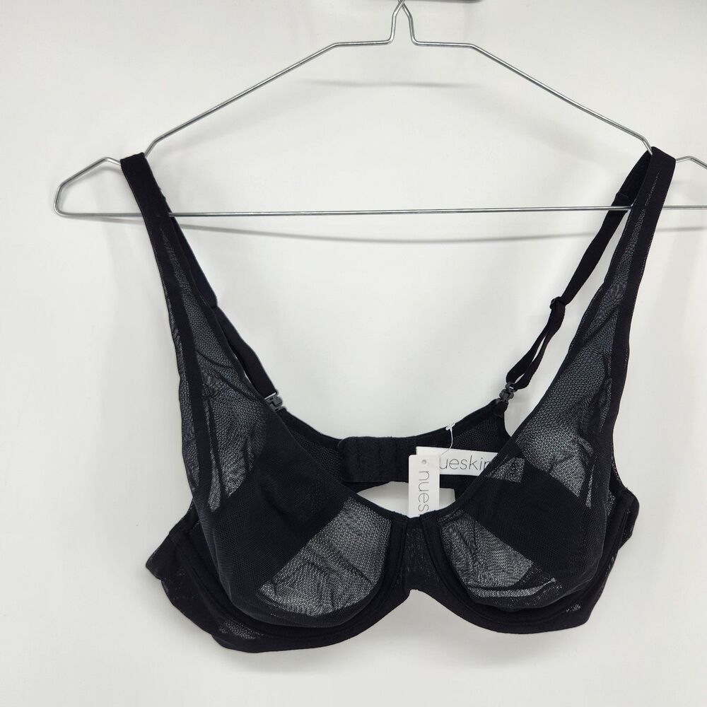 Nueskin Women's 34B Jet Black Mesh Adjustable Bra NWT